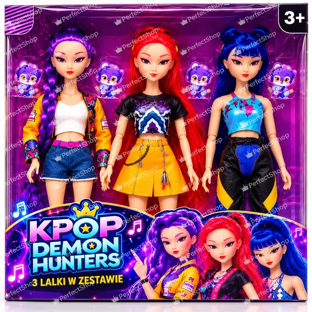 Świecące grające śpiewające KPOP LALKI 3 szt światło + Muzyka 30 cm DEMON HUNTERS Łowczynie Demonów 30 cm Lalki K-POP