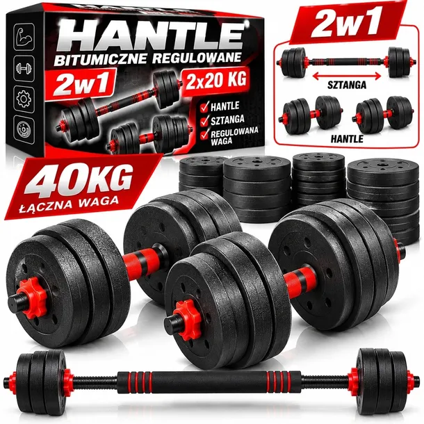 HANTLE REGULOWANE SZTANGA 2x20 KG 40 Ciężarki do ćwiczeń ZESTAW HANTLI GRYF
