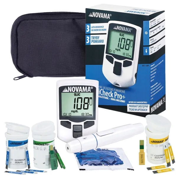 GLUKOMETR GLUKOZA CHOLESTEROL KWAS MOCZOWY NOVAMA MULTICHECK PRO+ ZESTAW