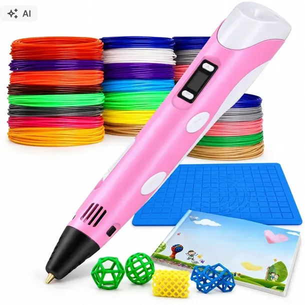 DŁUGOPIS 3D DLA DZIECI DRUKARKA PEN RÓŻOWY + WKŁAD 210m + MATA + SZABLONY