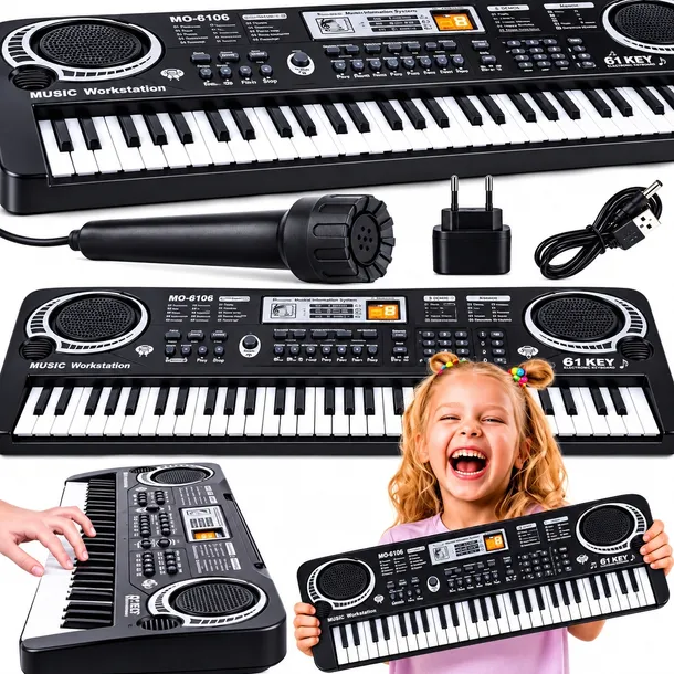 XXL KEYBOARD ORGANY POCZĄTKUJĄCYCH NAUKA GRY KLAWISZE DO MIKROFON 61 dzieci