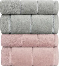 komplet-4-recznikow-kapielowych-bawelna-zestaw-na-prezent-szary-roz-puder-frotte-510600-gsm-50x90-i-70x140-cm-z-petelka-do-zawieszenia