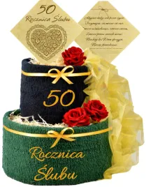 tort-z-recznikow-prezent-na-rocznice-slubu-10-20-30-40-45-50-60-zloty-haft-komplet-lazienkowy-50x100-cm-gramatura-410-500-gsm
