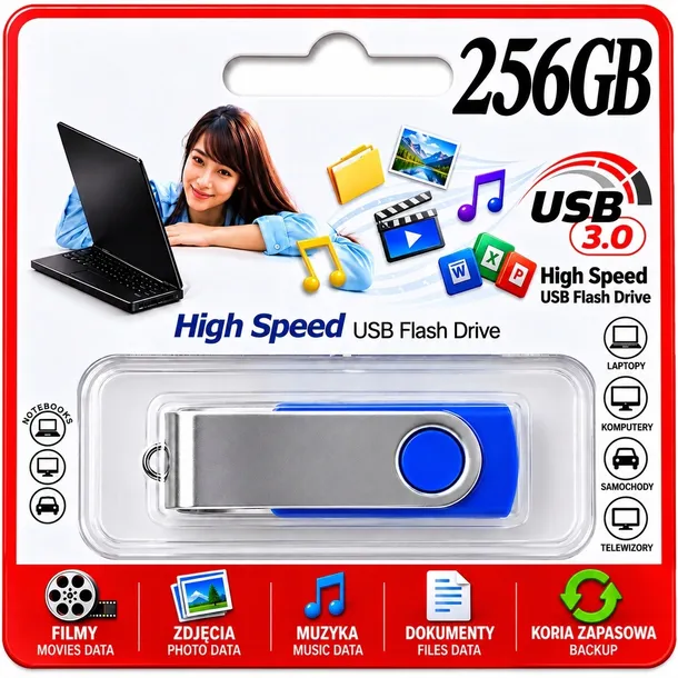 PENDRIVE USB 256GB TWISTER PAMIĘĆ 256 GB FLASH ULTRA POVER MAŁY SZYBKI MB