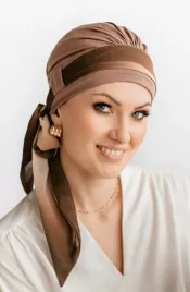 turban-hala-b-17-karina-ch-54-turbany-chusta-czapka-set-zestaw-na-lato-nakrycie-glowy-damskie-uniwersalne-brazowe-z-kokarda