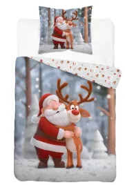 posciel-swiateczna-bawelna-160x200-mikolaj-i-renifer-na-prezent-na-swieta