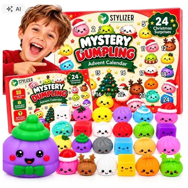 KALENDARZ ADWENTOWY GNIOTKI SQUISHY DUMPLING 24 SZTUKI ŚWIĄTECZNY PREZENT