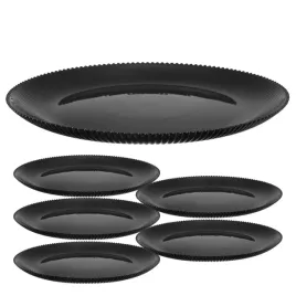 6x-talerz-obiadowy-aurora-black-265cm-plytki-szklany-plaski-duzy-ryflowany-okragle-naczynie-do-mikrofalowki-i-zmywarki-czarne