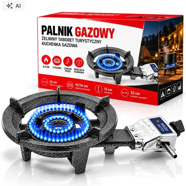 Palnik Gazowy Żeliwny Taboret Turystyczny Kuchenka Gazowa 8,5kW Duży
