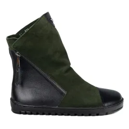 botki-barefoot-damskie-ocieplane-1829-zielono-czarne-skora-i-zamsz