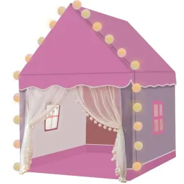 namiot-domek-dla-dzieci-zamek-palac-do-pokoju-ogrodu-domu-lampki-led-roz-baza-zabaw-girlanda-i-pokrowiec-w-zestawie-120x75x130-cm-od-3-lat