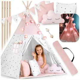 tipi-namiot-wigwam-dla-dzieci-teepee-girlanda-poduszki-stabilizator-nukido-domek-do-zabawy-rozowa-kryjowka-mata-pokrowiec-wysokosc-190-cm-3