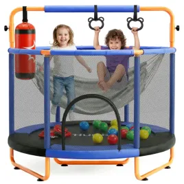 trampolina-dla-dzieci-domowa-z-siatka-ochronna-czarno-pomaranczowa-batut-okragly-140-cm-36-sprezyn-udzwig-199-kg-wysokosc-168-cm
