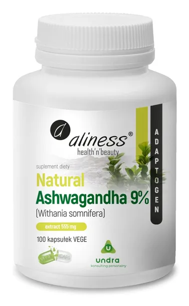 Aliness Natural Ashwagandha 9% x 100 kaps. VEGE WEGE UMYSŁ ENERGIA SEN