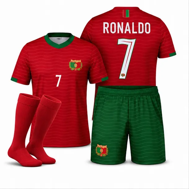 Strój Piłkarski Ronaldo Portugalia Komplet Koszulka Spodenki Getry r.128 cm