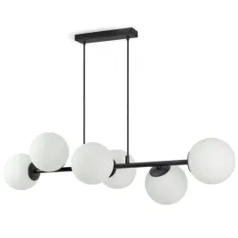 lampa-sufitowa-wiszaca-zyrandol-nad-stol-szklane-biale-kule-561-o6-czarna-do-jadalni-i-salonu-6-punktowa-gwint-g9-klosze-13-cm