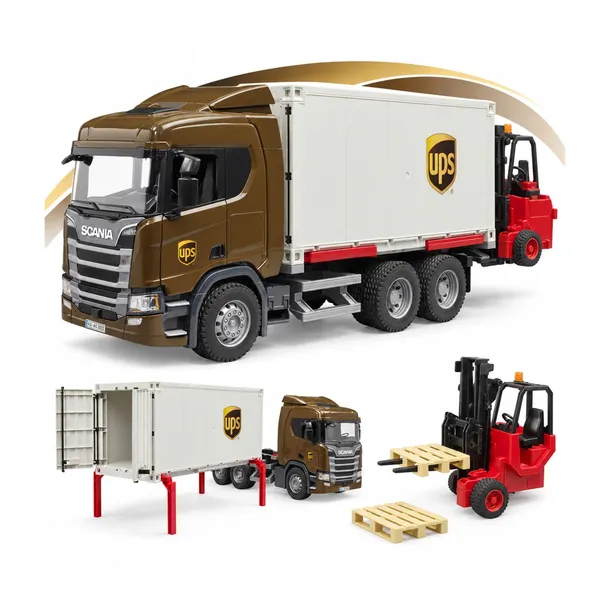 Bruder 03582 Scania Super 560R UPS z kontenerem i wózkiem widłowym zabawka