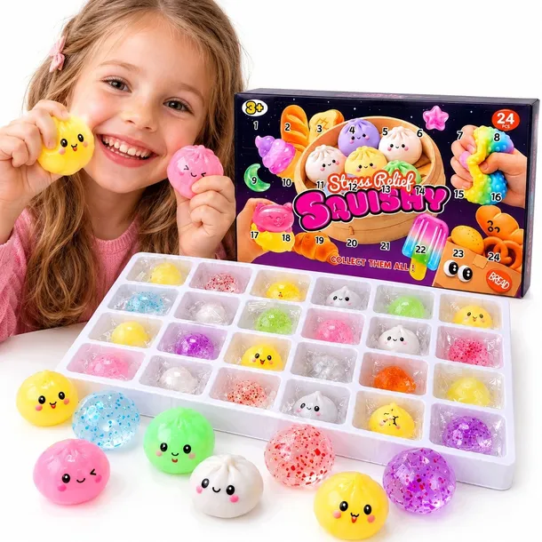 Kalendarz adwentowy dla dzieci 24 gniotki squishy pierożki antystresowe 3+