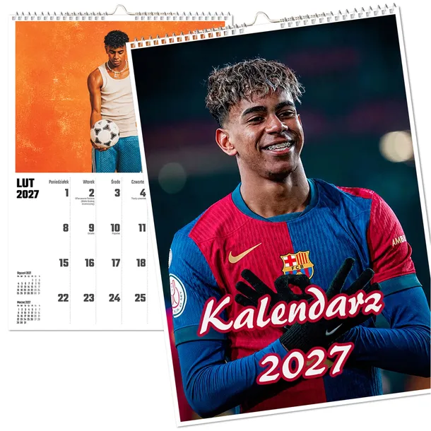 KALENDARZ ŚCIENNY 2027 WIELOPLANSZOWY LAMINE YAMAL BARCELONA BARCA DUŻY A4