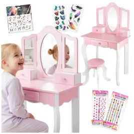 duza-rozowa-drewniana-toaletka-dla-dziewczynki-dzieci-kinderplay-naklejki-stolik-kosmetyczny-zabawa-w-salon-pieknosci-od-3-lat