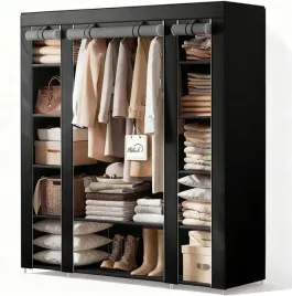 szafa-materialowa-na-ubrania-45x150x175cm-metalowa-rama-czarna-wloknina