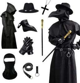 kostium-lekarza-zarazy-meski-czarny-maska-szata-halloween-cosplay
