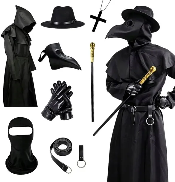 KOSTIUM LEKARZA ZARAZY MĘSKI CZARNY MASKA SZATA HALLOWEEN COSPLAY