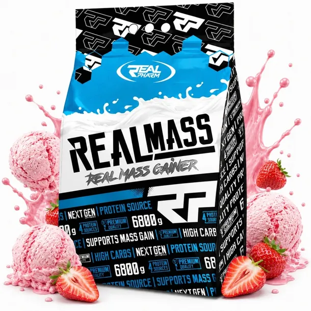 GAINER białko węglowodany Real Pharm Real Mass LODY TRUSKAWKOWE 6800g