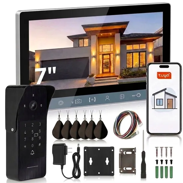 WIDEODOMOFON VISNEX B7 7" CZARNY FULL HD BRELOKI KOD PIN BRAMA FURTKA