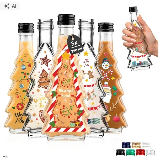 5x Butelka CHOINKA 250 ml na likier butelki choinka + naklejki wodoodporne