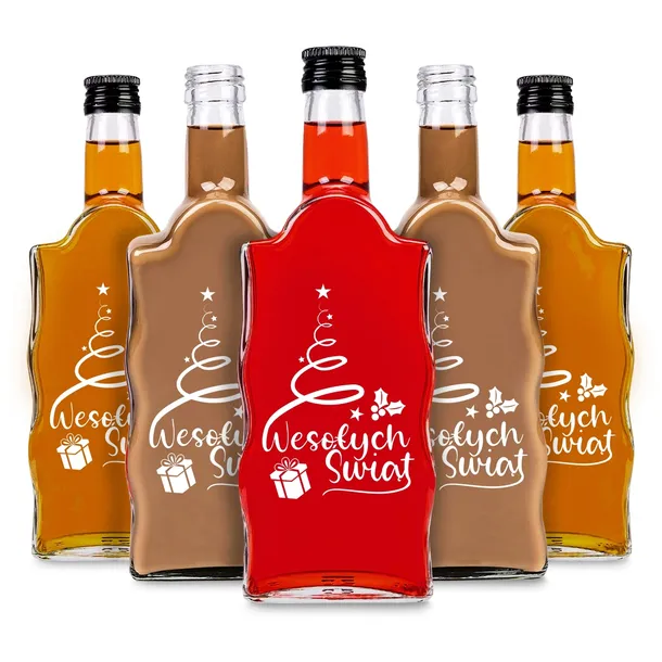 5x Butelki świąteczne na likiery prezenty nalewki FALA 500 ml na prezent