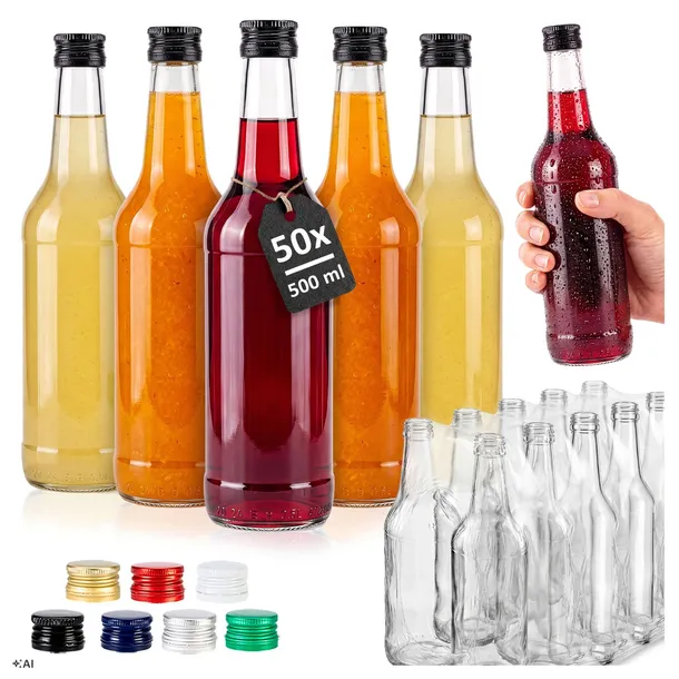 50x Butelka szklana MONOPOL 0,5L 500ml DŁUGA SZYJKA na wódkę sok ZAKRĘTKA