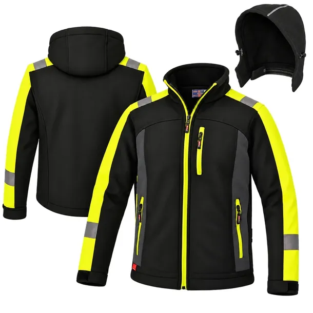 KURTKA ROBOCZA softshell roboczy ODBLASKOWA ostrzegawcza z kapturem