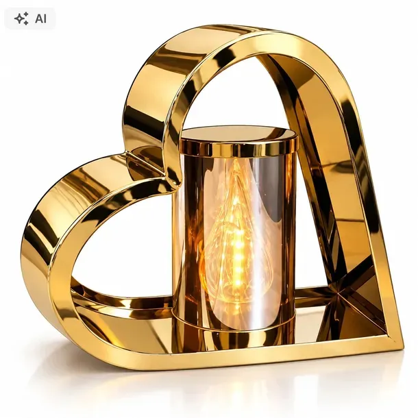 Znicz dekoracyjny w kształcie serca złoty metalowo szklany 26 x 28 x 12 5 cm na grób do wkładów LED całoroczny odporny na warunki zewnętrzne 1 sztuka
