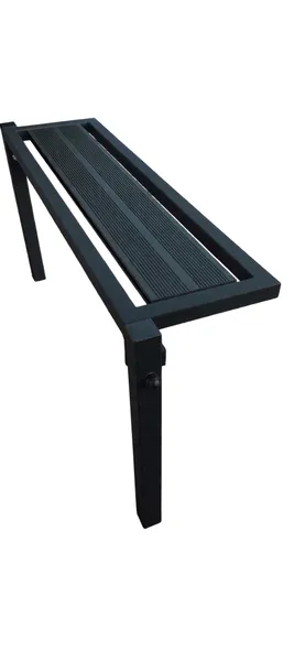Ławka cmentarna składana czarna 90 cm stalowa z deską kompozytową 90 x 26 cm wysokość 75 cm odporna na deszcz słońce i mróz do zabetonowania