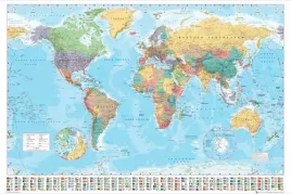 polityczna-mapa-swiata-i-flagi-plakat-915x61-cm-planisfera-pomoc-edukacyjna-do-nauki-geografii-dekoracja-scienna-bez-ramy-pozioma