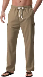 spodnie-lniane-meskie-na-co-dzien-ciemne-khaki-elastyczna-talia-l
