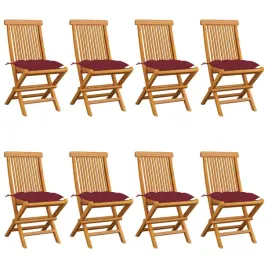 krzesla-ogrodowe-z-bordowymi-poduszkami-8-szt-drewno-tekowe