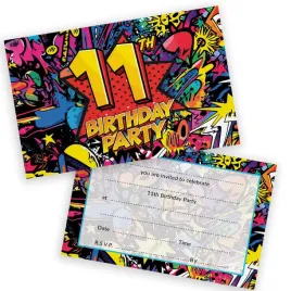 stuff4-11th-birthday-party-invitations-kids-comic-book-style-28-pack