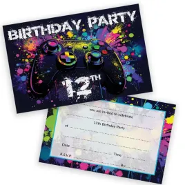 stuff4-12th-birthday-party-invitations-kids-video-gamer-gaming-28-pack