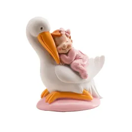 dekora-christening-decoration-baby-girl-with-pink-sleeping-stork-10-cm