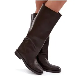 kozaki-damskie-eko-skora-plaski-obcas-wsuwane-z-przeszyciem-czekoladowe-38-buty-wysokie-cholewka-40-cm-wkladka-25-cm