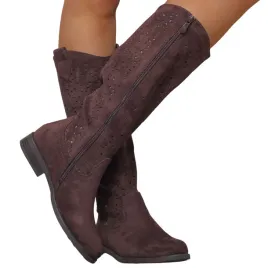 kozaki-damskie-brazowe-azurowe-na-zamek-plaskie-wygodne-azur-boho-wiosna-buty-z-imitacji-zamszu-obcas-3-cm-rozmiar-38