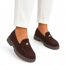 czekoladowe-zamszowe-mokasyny-damskie-z-logowaniem-chocolate-mii-rozmiar38-buty-wsuwane-polbuty-casual-skora-ekologiczna-wkladka-245-cm