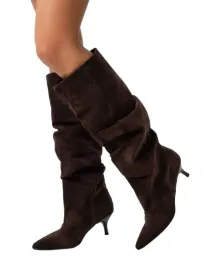 damskie-zamszowe-kozaki-brazowe-czekoladowe-szpilce-kaczuszce-marszczone-38-buty-na-obcasie-55-cm-z-ekoskory