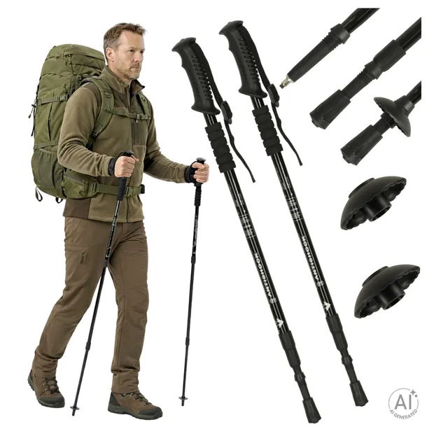 KIJE TREKKINGOWE SKŁADANE REGULOWANE KIJKI DO NORDIC WALKING 2 SZT CZARNE