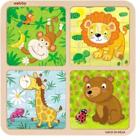 webby-4-in-1-wild-animals-wooden-puzzle-toy-for-kids-multicolor-one-size
