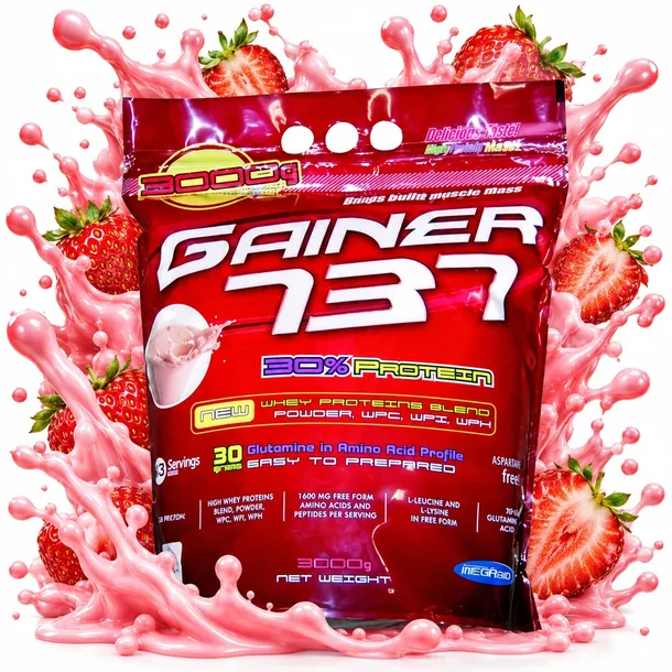 GAINER NA MASĘ Megabol Gainer 737 3000g TRUSKAWKA USZKODZON E OPAKOWANIE