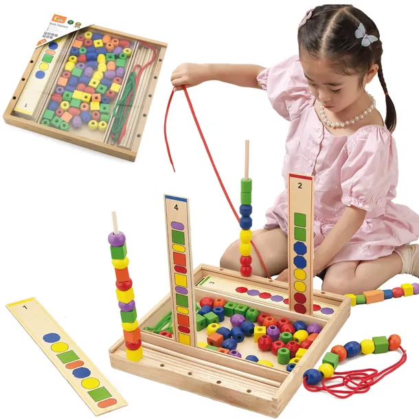 Viga Toys Drewniana gra edukacyjna Logiczne koraliki 104 el Montessori