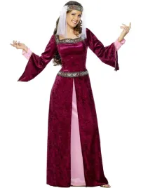 smiffys-maid-marion-costume-burgundy-with-dress-s-uk-size-08-10